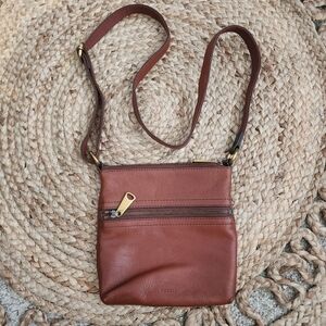 Fossil Voyager Pebble Cow Hide Leather Small Square Crossbody Brown